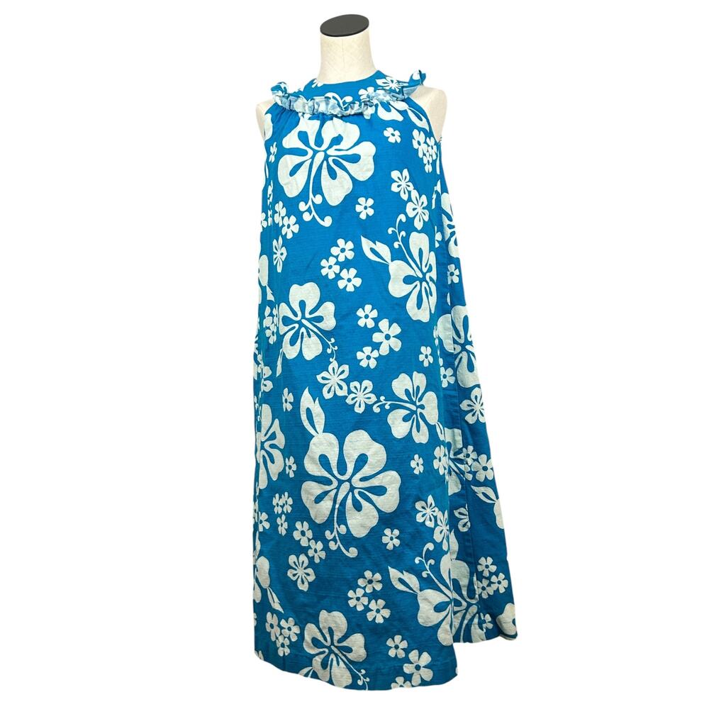 Vintage Pacific Isle Made in Hawaii Hawaiian Hibiscus Blue Floral Tent Dress M